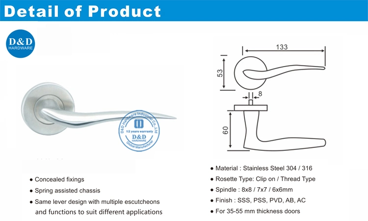 Stainless Steel Furniture Hardware Interior Door Solid Handle Lever