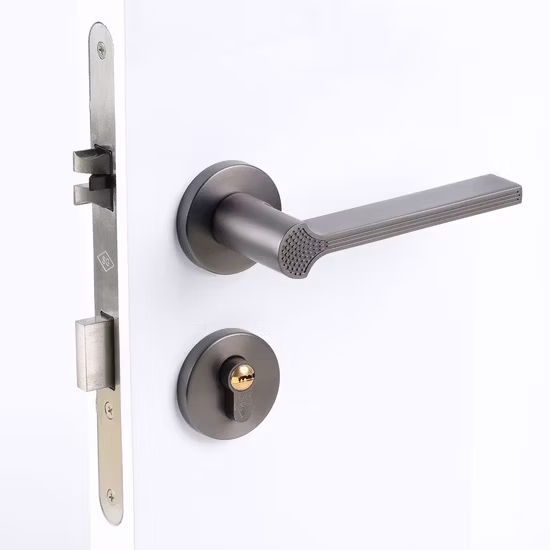 세련된 디자인의 아연 합금으로 제작된 사각 로셋 도어 핸들이 있는 회색 도어 핸들